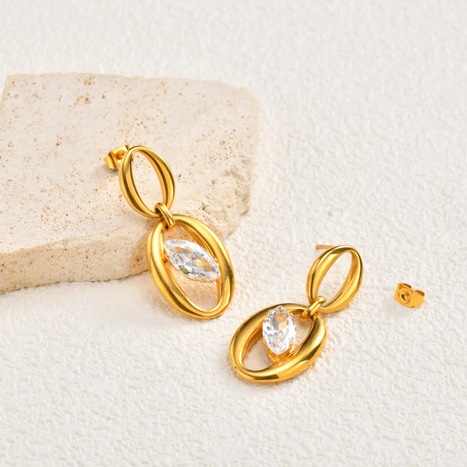 

Vnox Gold Color Bridal Drop Earrings for Wedding Engagement, Stainless Steel Marquise Zircon Earrings, Sophisticated Jewelry