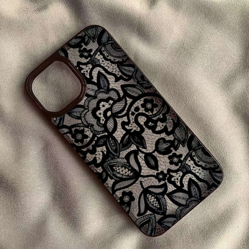 Luxury Black Lace Floral Phone Case for Samsung Galaxy S26 S25 FE A56 A55 A54 A35 A34 5G A06 A16 A15 S21 S23 S24 S25 Ultra Cover