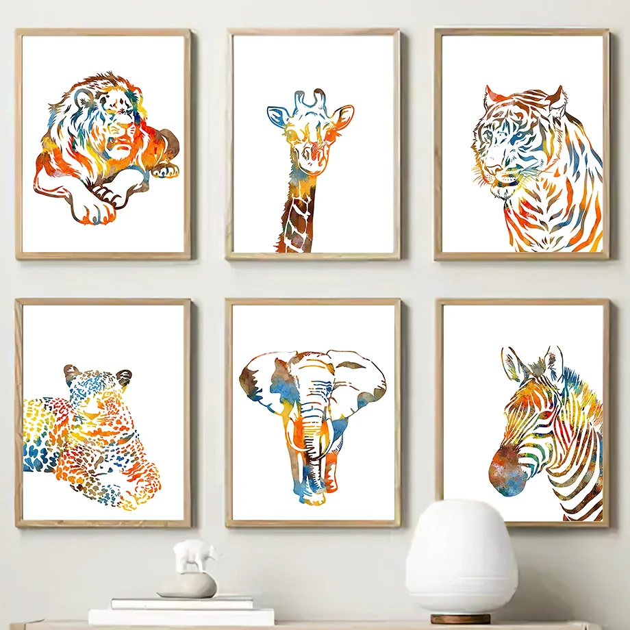 

Danish Pastel Animals Wall Art MuralLion Giraffe Tiger Leopard Zebra Canvas Painting Posters Prints Pictures Living Room Decor