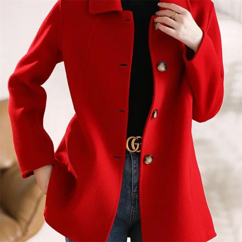 2025 Autumn winter Woolen Jacket Women\'s Fashion Solid Slim Temperament Wool Coat Single breasted Female Casual Outwear Tops