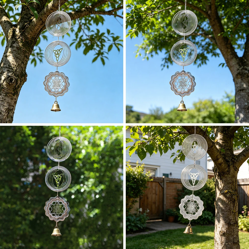 Stainless Steel Metal Wind Chime Hanging Ornament with Star Celtic Trinity Knot for Indoor Outdoor Home Garden Decor Gift