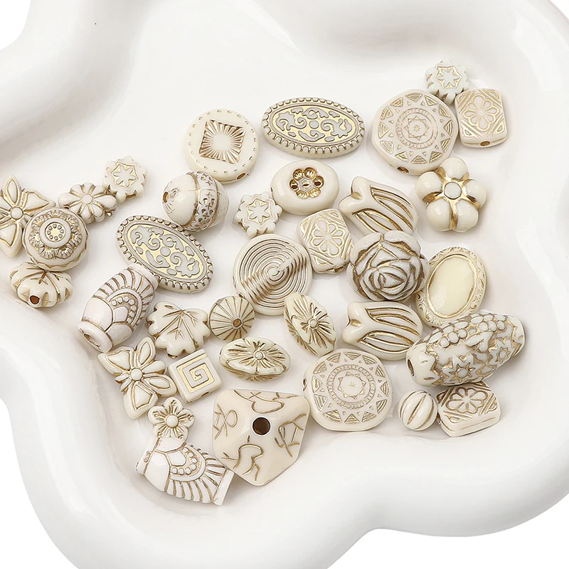 

100 г/лот, смешанный акриловый цветной национальный цветок в форме бусин с прямыми отверстиями, портативный браслет