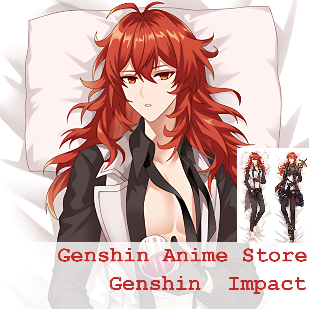 Anime Genshin Impact Diluc Ragnvindr Hugging Body Dakimakura Cover Bedding Double-Sided Printed Pillow Cover Otaku Cushion Cover