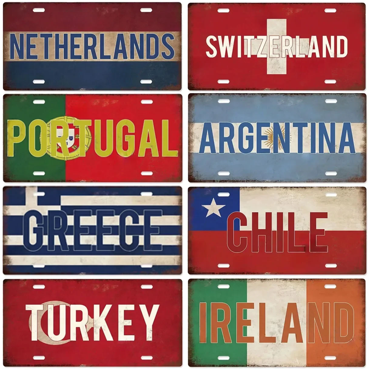 Portugal Turkey Netherlands Metal Signs Vintage Plaque Auto License Plate Embossed Tag Garage Bars Pubs Club Home Wall Decor