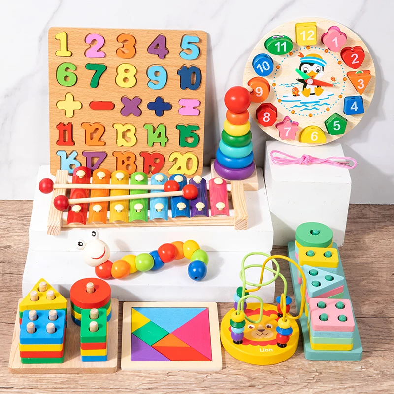 Montessori Wooden Toys for Babies 1 2 3 Years Boy Girl Gift Baby Development Games Wooden Puzzle Kids Educational Learning Toys