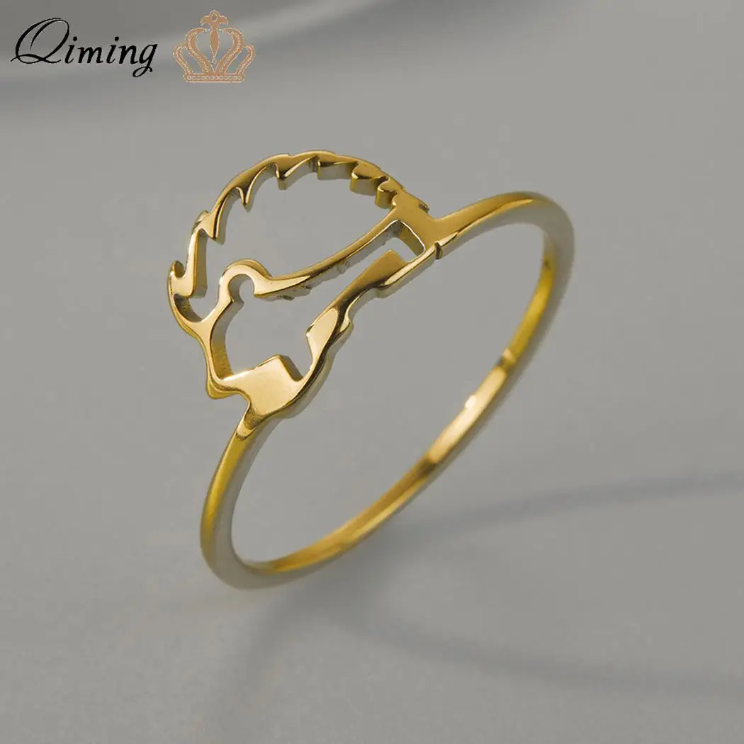 QIMING Lovely Animal Sloth Stainless Steel Rings Women Ladies Handmade Jewelry Ethnic Trendy Finger Ring Gift