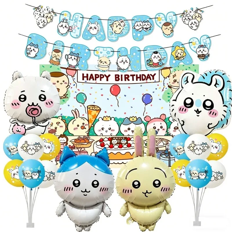 Cute Chiikawa Hachiware Usagi Balloon Garland Anime Kawaii Birthday Party Backdrop Banner Set Decoration Supplies Photo Kit Gift