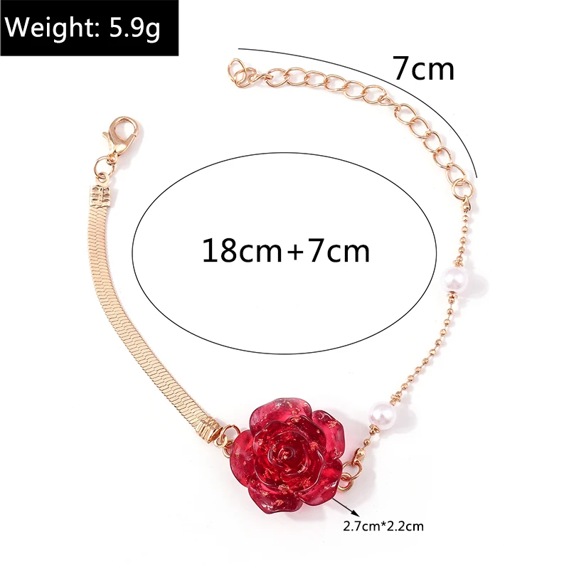 Aihua Koreanischer Stil Perlen-Rote-Rose-Blumen-Armband für Frauen Trendiges Rosen-Charm-Armband Weibliches Geburtstagsgeschenk – Detail 1