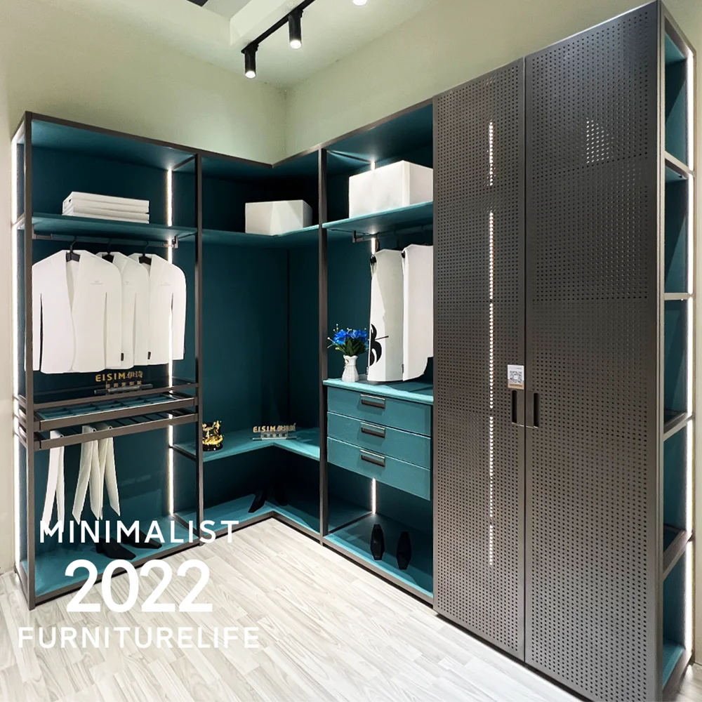Bedroom Modern Minimalist Metal Foldable Extendable Convertible Wardrobe with Sliding Black Glass Doors for Workshop Living Room