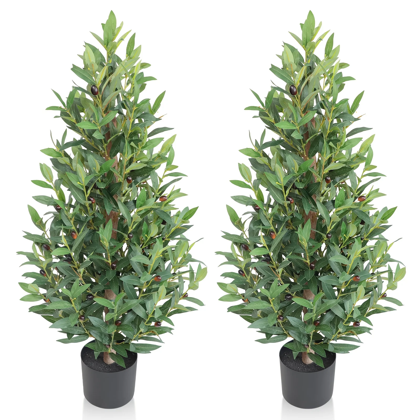 

2-Pack Realistic Artificial Olive Topiary Trees with Fruiting Berries - 3ft Tall Fake Plants in Black Pots, Space-Saving Indoor