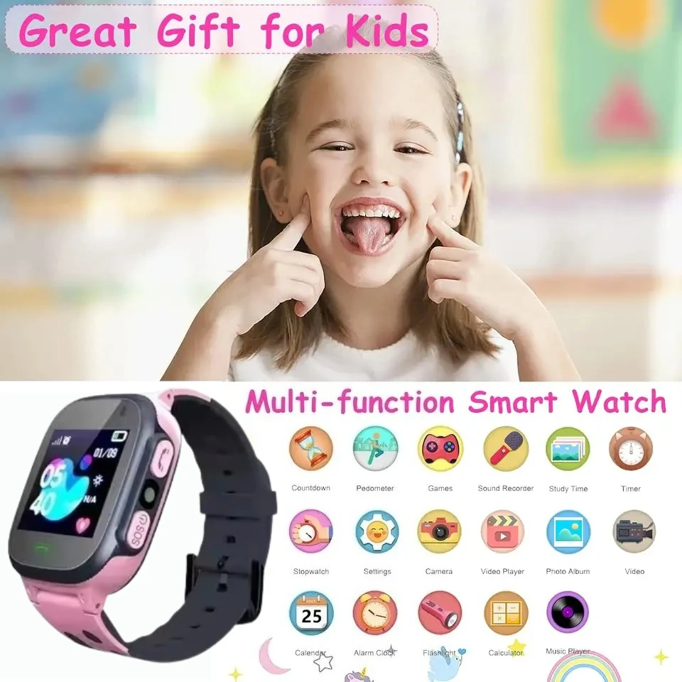 Reloj inteligente con rastreador GPS para niños, resistente al agua, SOS, antipérdida, tarjeta SIM, rastreador de ubicación, regalo para Android IOS, 2025