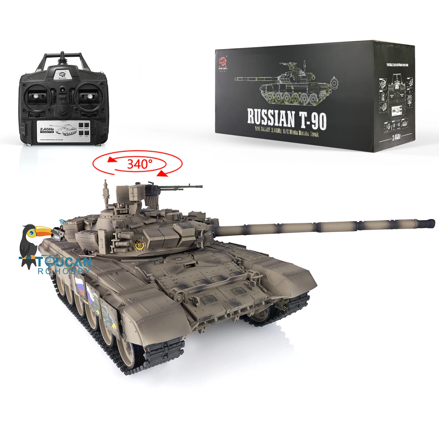 Boys Toy HENG LONG RC Tank 1/16 7.0 Russia T90 3938 360° Turret Metal Tracks Driving Motor Sprockets Remote Panzer Model TH17853