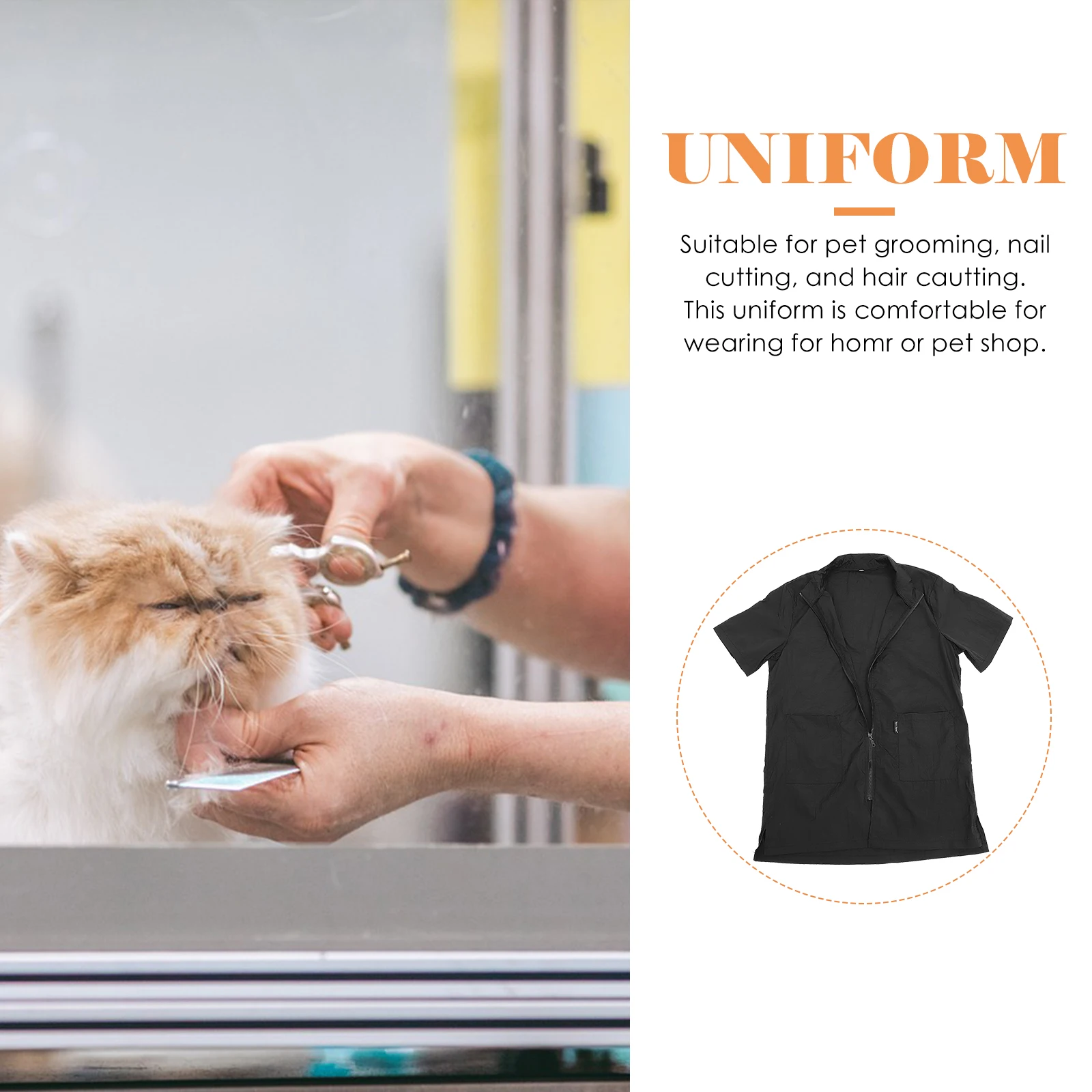 زي العناية بالكلاب: مريلة العناية بالكلاب مقاومة للماء من النايلون للكلاب والقطط وحلاقة بسحاب كامل ملابس عمل باللون الأسود مقاس L