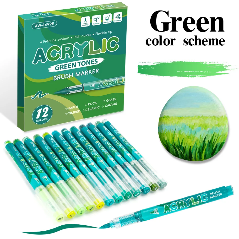 12 Colors Acrylic Markers Soft Pen Tip for Painting Drawing Comics Anime Drawing Coloring DIY CD Egg For Christmas Painting.