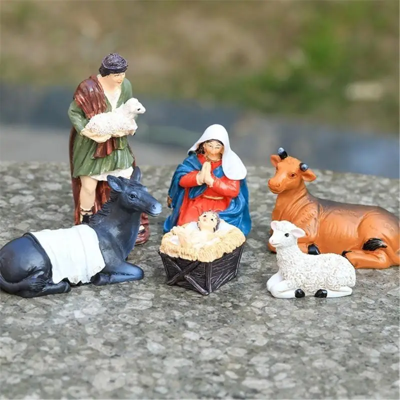

Christmas Theme 10cm Resins Nativity Scene Figurine Set for Religious Decoration A0KF
