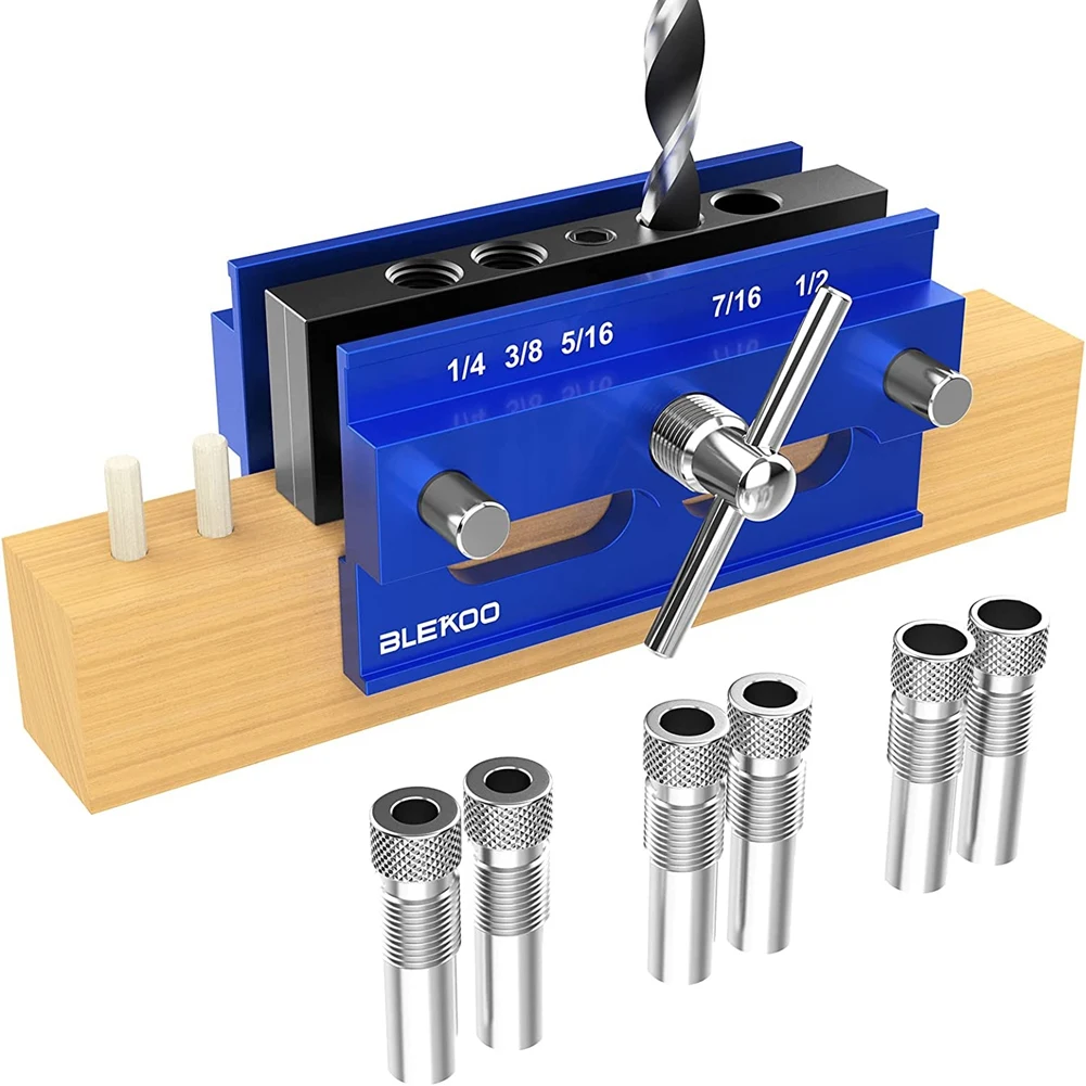 

Self Centering Doweling Jig Kit, Drill Jig for Joiner Set, Adjustable Width Drilling Guide Power Tool Accessory Blue
