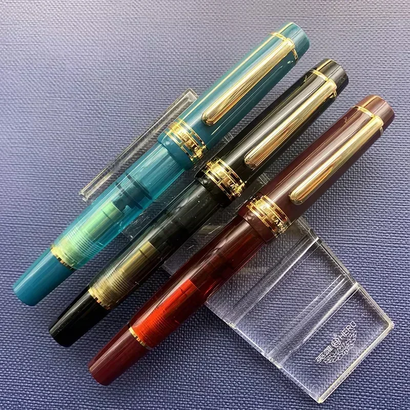 Wing Sung 630 Copper Piston Fountain Pen No.8 / 40# F Nib High Quality Resin Writing Ink Pen Gold Clip Office Stationery Gifts