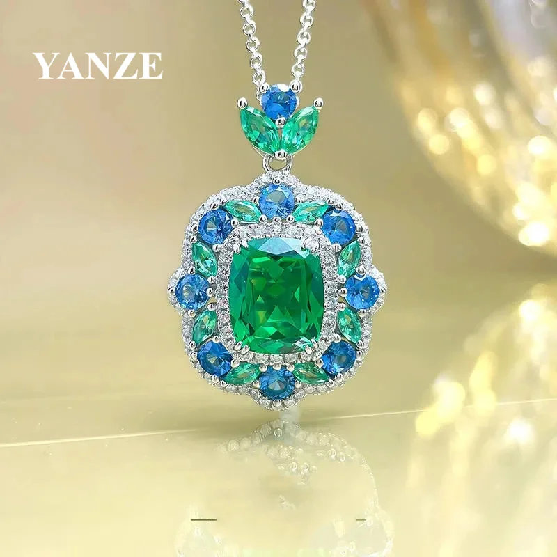 

2024 New Luxury 4ct 925 Sterling Silver Lab Emerald Necklace Women High Carbon Diamond Necklace Vintage Jewelry