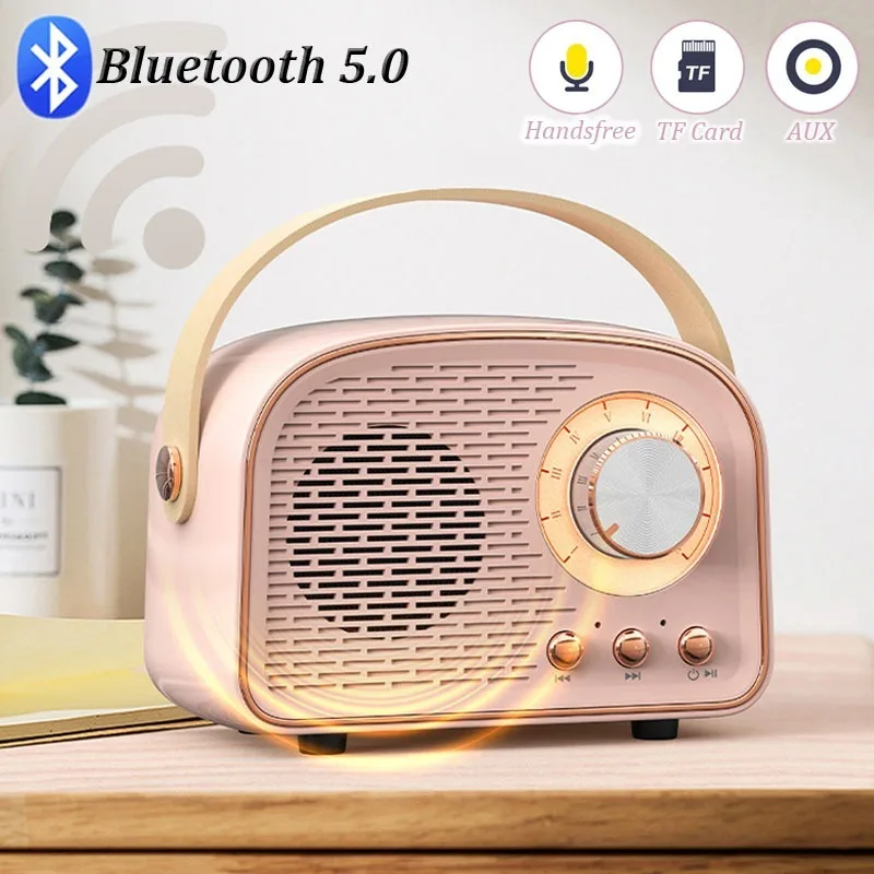 ريترو راديو صغير محمول استقبال FM TWS ستيريو سمّاعات بلوتوث لاسلكي مشغل موسيقى كلاسيكي TF/AUX/USB MP3 مع ميكروفون