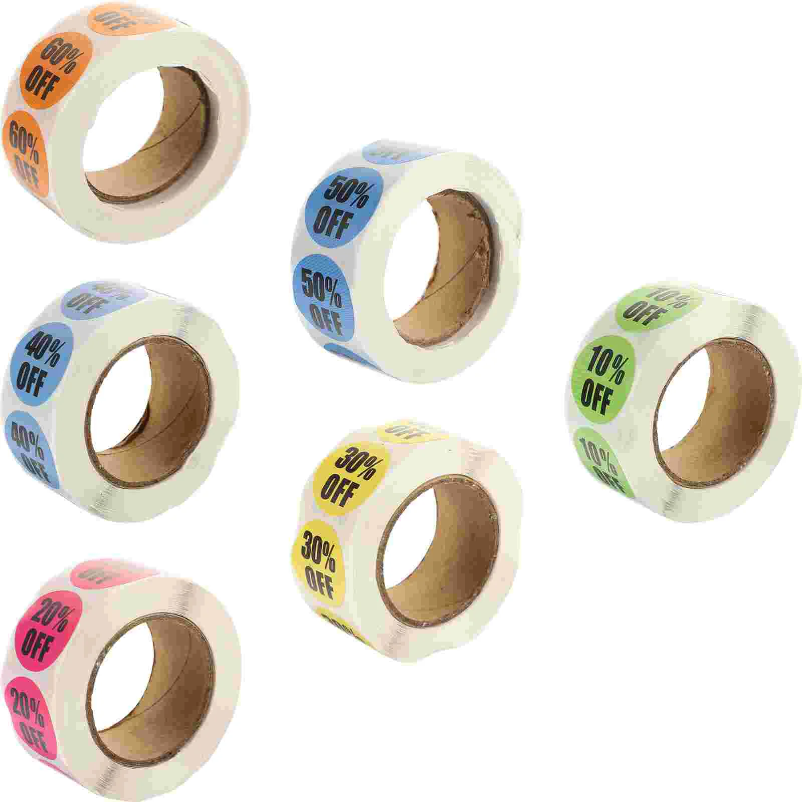 6 Rolls Adhesive Labels for Retail Store Discount Stickers Supermarket Price Signs Tag