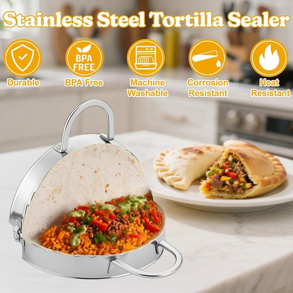 Sellador de tortillas de acero inoxidable, máquina para hacer tortillas de tacos para Burritos, tacos, Quesadillas, patillas, cocción sin senos