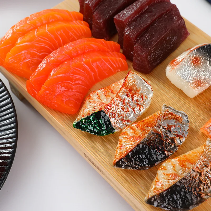 Simulated Japanese Sushi Salmon Simulation Grilled Fish Cubes Tuna Model Food Photo Props Kitchen Decoration 5pc/lot