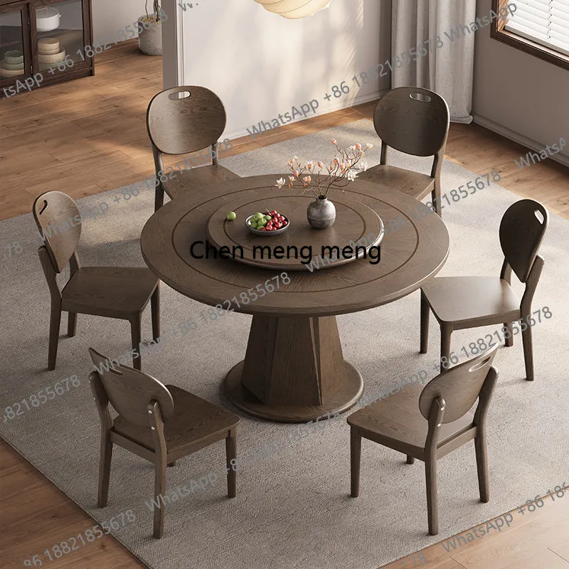 New solid wood dining table and chair combination modern small apartment family restaurant ash wood round