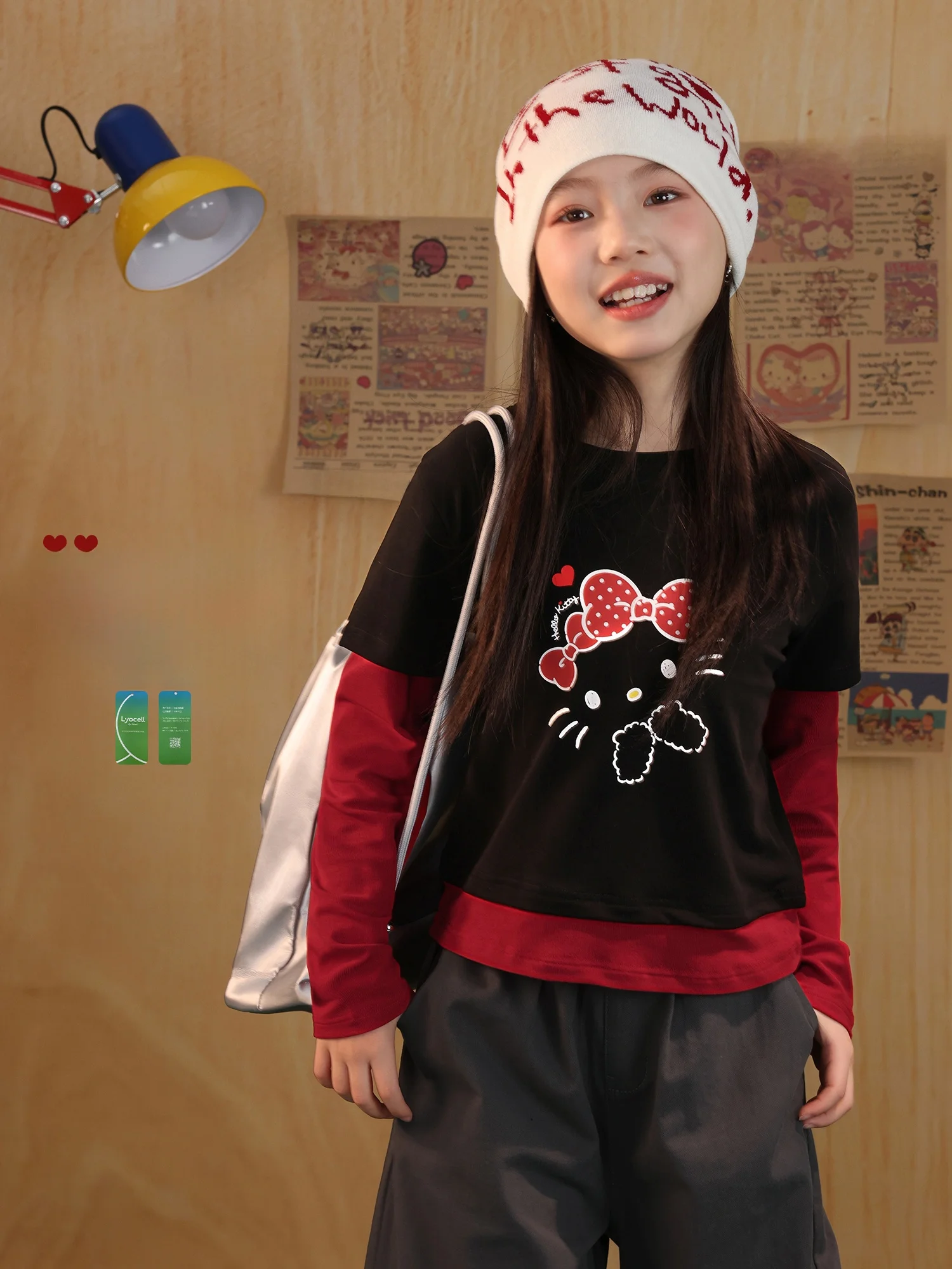 キティブラックマジック長袖tシャツ女の子用トレンディ子供服春秋シーズンキッズファッショナブルトップス