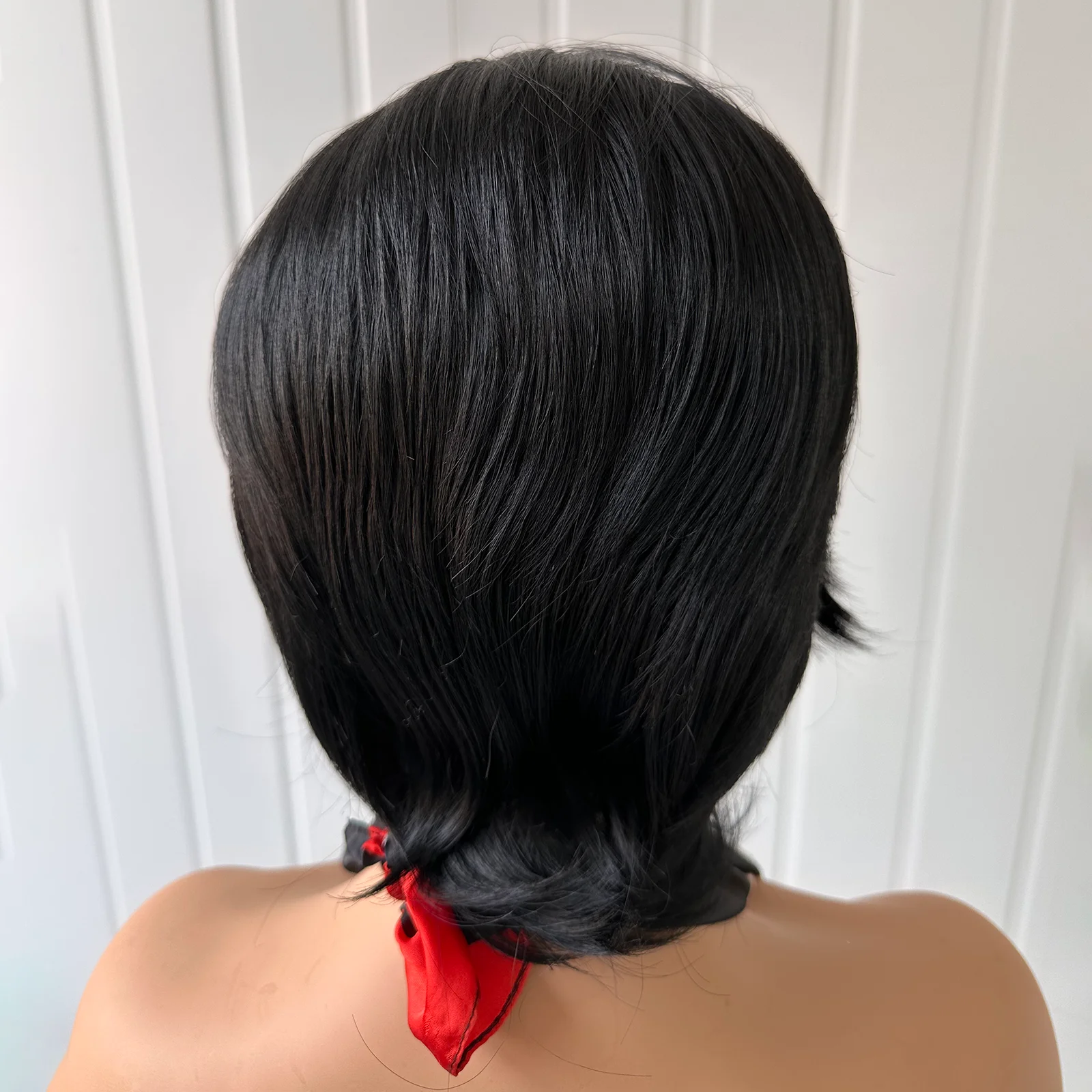 عابث قطع الباروكات للنساء أسود مستقيم بوب شعر مستعار الاصطناعية الشعر الجانب جزء شعري طبيعي قصير متموج 13X4 الدانتيل شعر مستعار أمامي #5