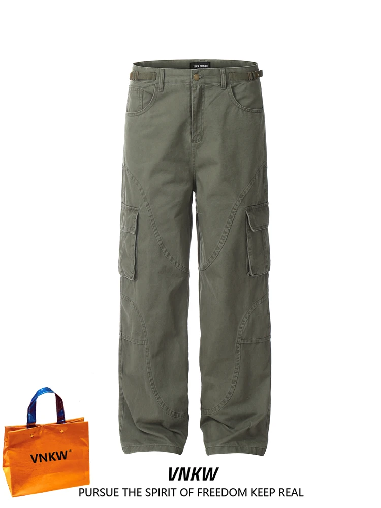 

Мужские повседневные брюки в стиле ретро: американский деконструированный дизайн, свободные, плиссированные, прямые, струящиеся, широкие штанины, модные, брендовые