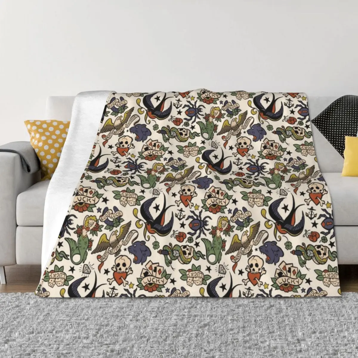 

Flash Tattoos Throw Blanket sofa bed Sofas Soft Plaid wednesday Blankets