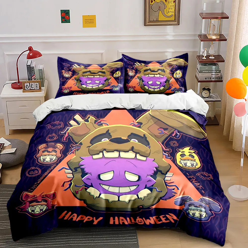 3Pcs Five Nights At Freddy's Halloween Duvet Cover Set, Horror Animatronic Bear Kids Bedding Single Double King Queen, Gift