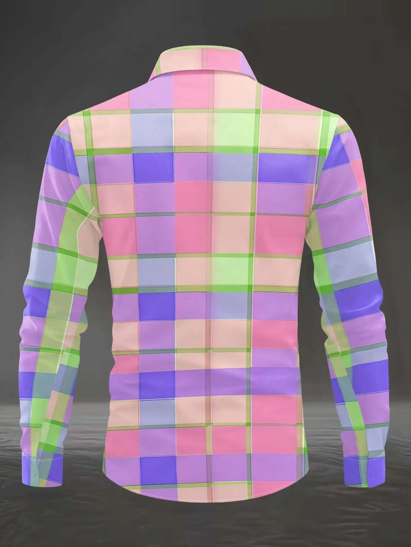 Men Long Sleeve Button‑Up Shirt Colorful Pastel Plaid Check Lapel Holiday Daily Casual Tops