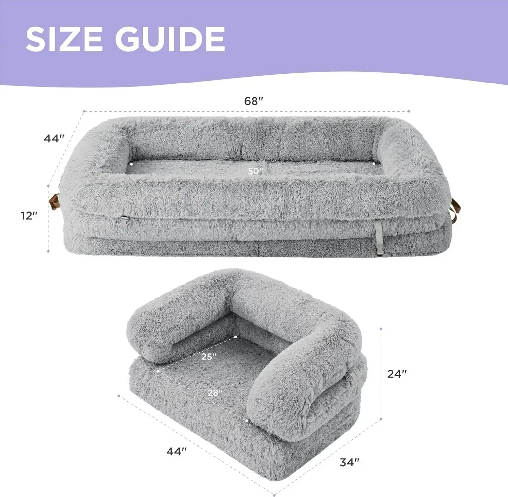 Lesure Foldable Human Dog Bed - 3 in 1 Flexible Giant Human Dog Bed for Adult People with Supportive Bolster Egg Foam