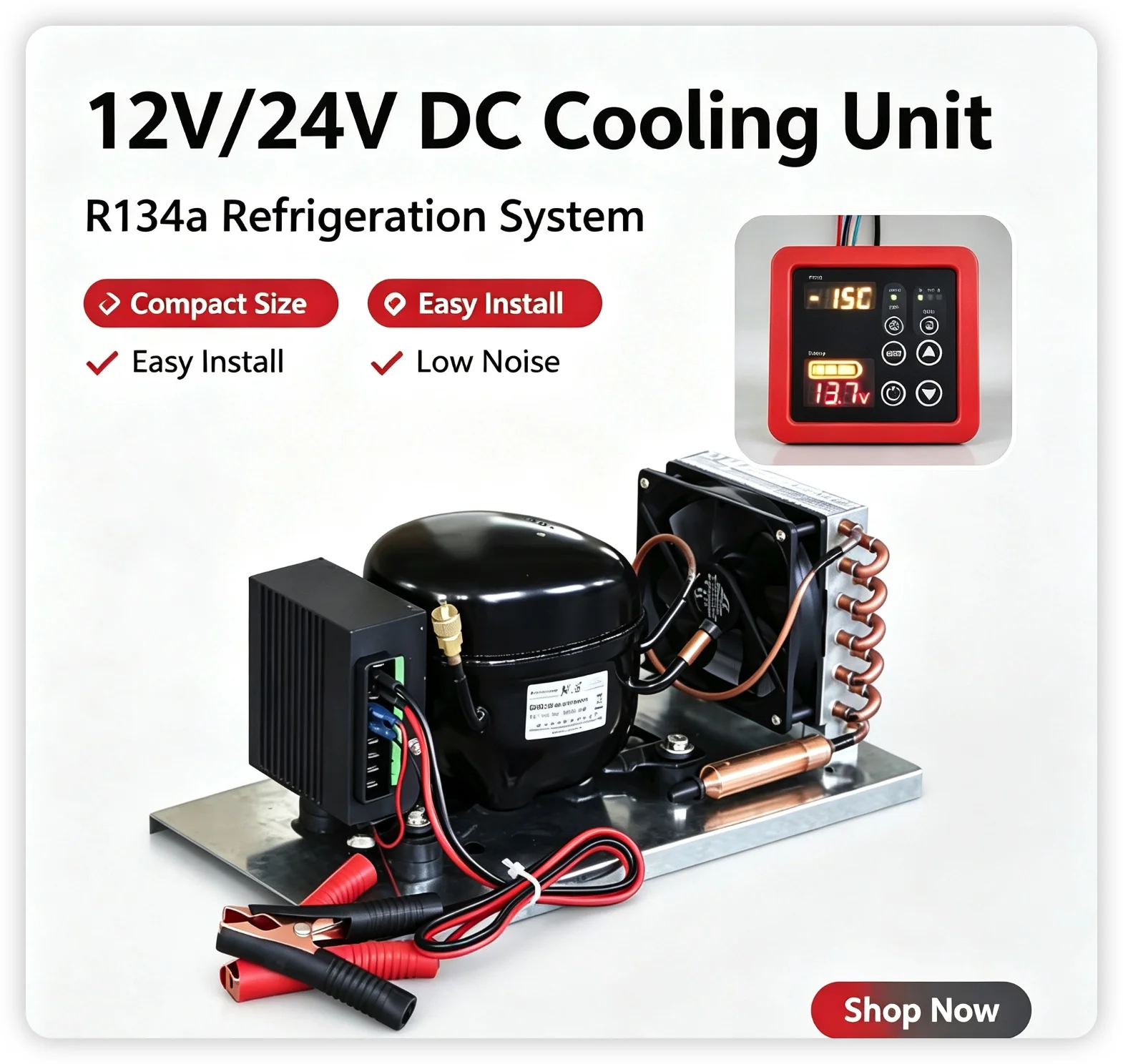 DC 12V 24V R134a Refrigeration Compressor Unit BD55‑BD75HC With/Without Thermostat For Car Fridge Cooling System