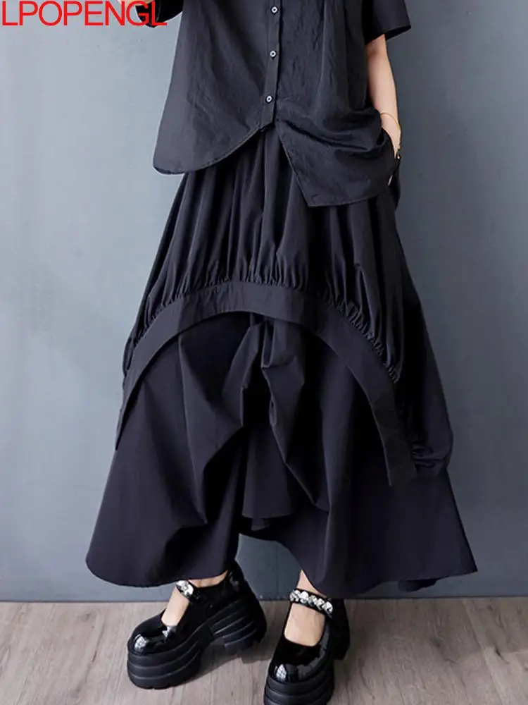 New Woman Spring And Summer Fashion Solid Color Loose Irregular Korean Pleated Skirt Casual Versatile Elegant Ankle-length Skirt