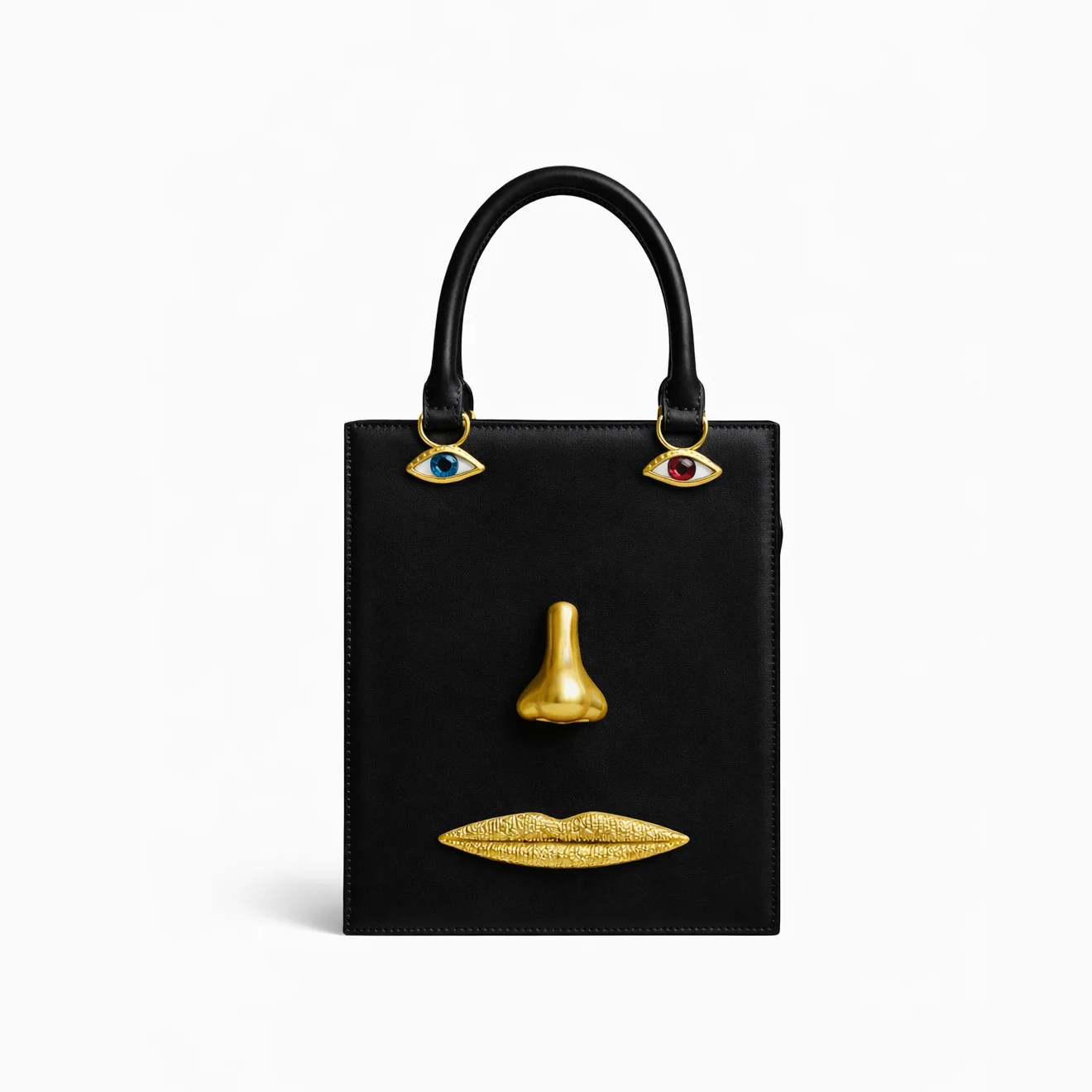 Face Bag Women High Quality Black Leather Luxury Brands Handbag Jewelry Eyes Gold-tone Metal Shoulder Strap Crossbody Bags NEW