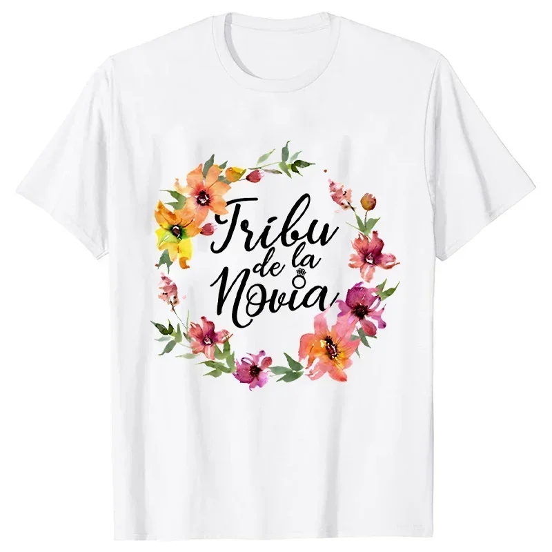 الفرنسية Evjf الإسبانية الزفاف دش فريق العروس تي شيرت الزهور الجرافيك التي شيرت العازبة الأصدقاء الدجاجة حفلة فتاة ملابس حريمي