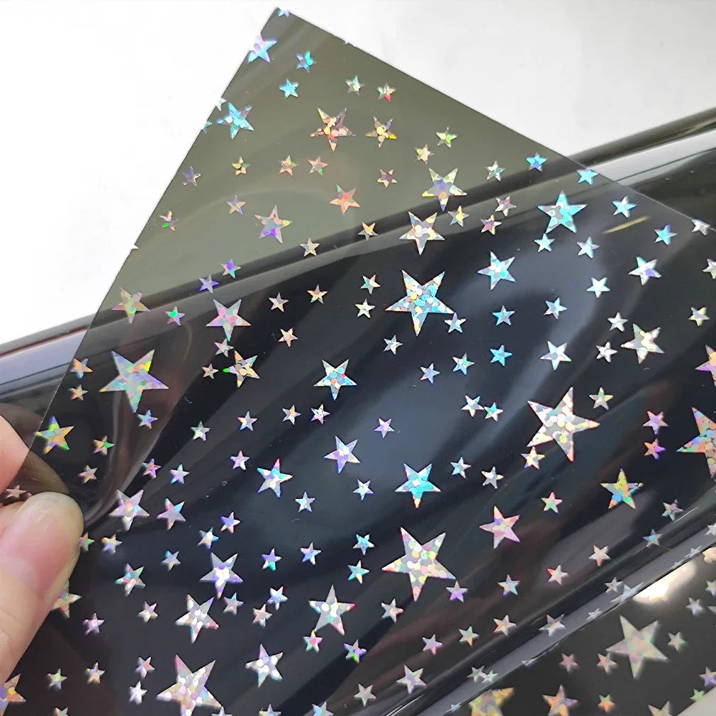 Imagem -02 - Impermeável Pvc Vinil Tecido para Bbows Faça Você Mesmo Materiais de Costura Super Clear Glitter Estrela Impresso Rolo de Couro Falso Bolsas Impermeáveis Transparente