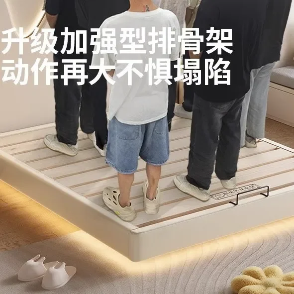 All solid wood no bedside bed frame mortise and tenon silent suspended small apartment flush edge row skeleton bed