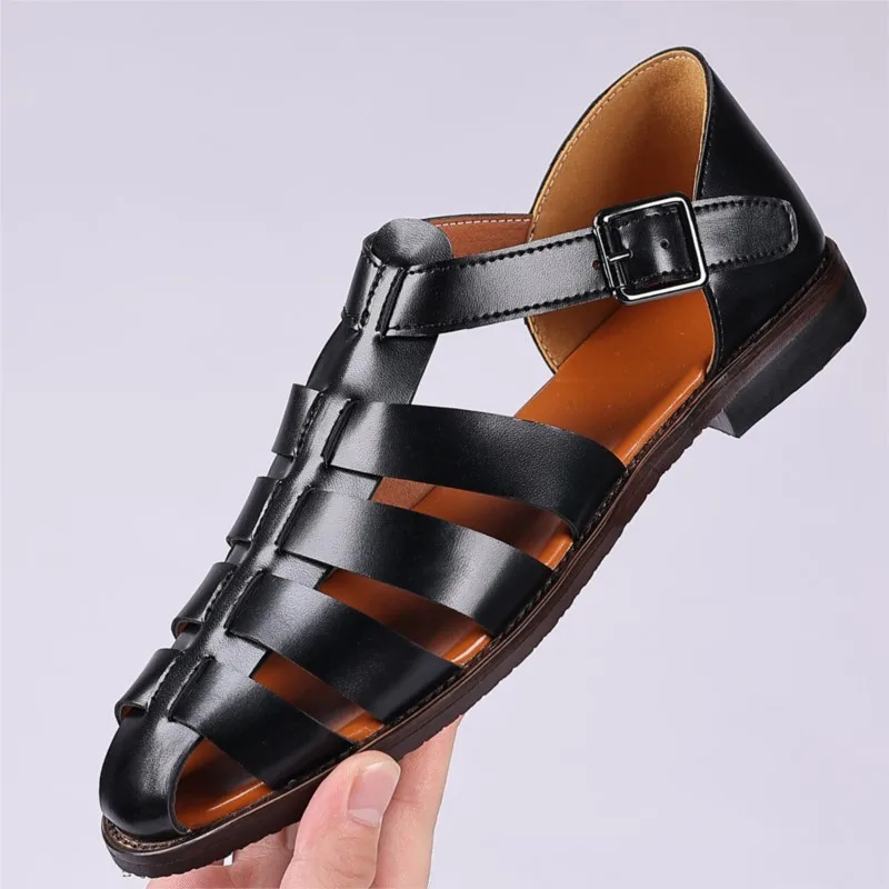 

Summer outdoor men's sandals non-slip hollow beach sandals high quality leather soft bottom casual shoes comfortable sandals