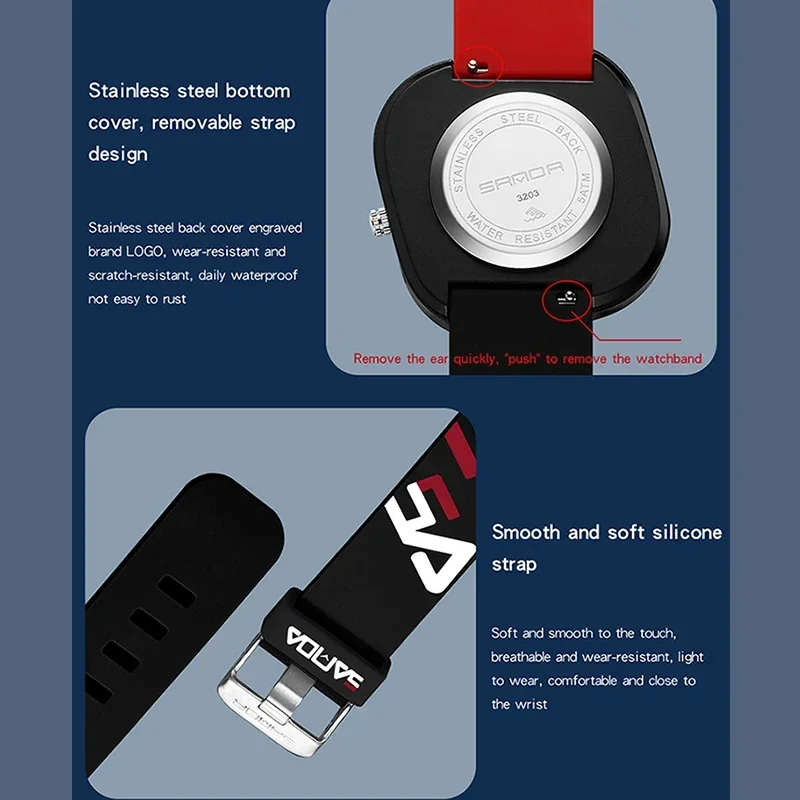 SANDA 3203 Design Men Wristwatch Brand Fashion Sports Quartz Watch Men Luxury Casual Waterproof Silicone Strap Men Clock Simple