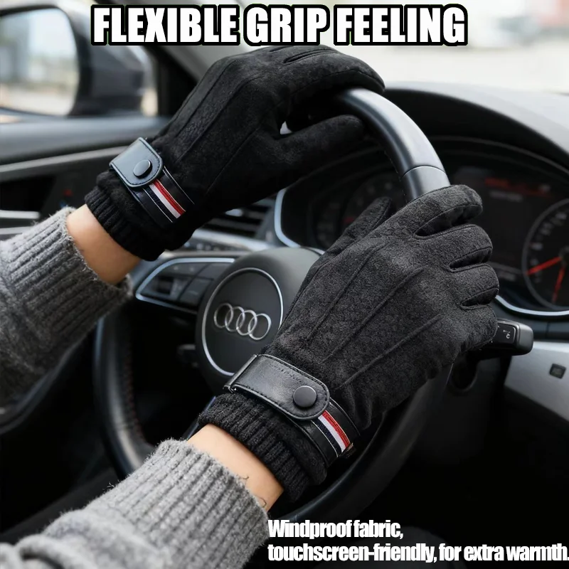 New Men's Winter Warm Touchscreen Gloves Soft suede-like fabric Split Military Style Outdoor Thickened Driving Buckle Ski Mitten