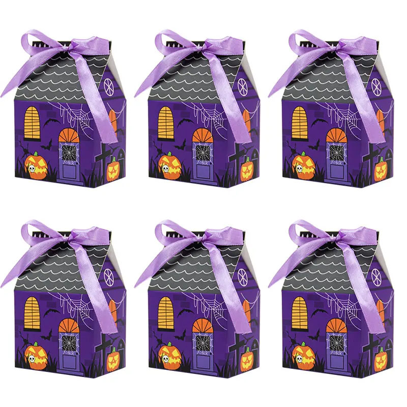 12/24 Stück Halloween Geisterhaus-Süßigkeitenboxen, Gruselige Papier-Leckereienboxen mit Band für Halloween-Partygeschenke, Süßes oder Saures ﻿ – Detail 5