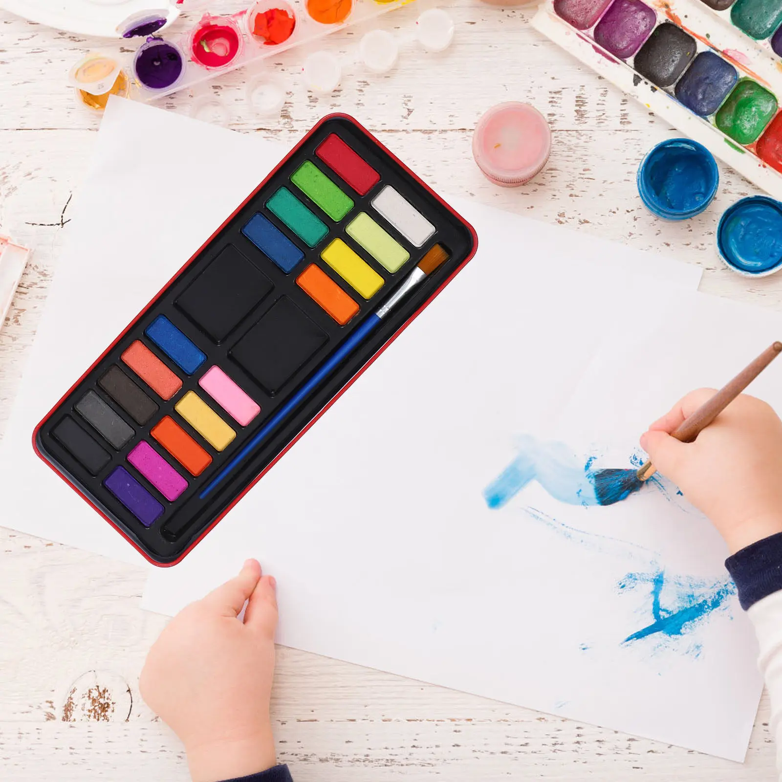 Ensemble de peinture à l'aquarelle de 18 couleurs, pigments solides compacts et portables pour artistes, peinture à l'eau pour le dessin, le journalisation et les voyages
