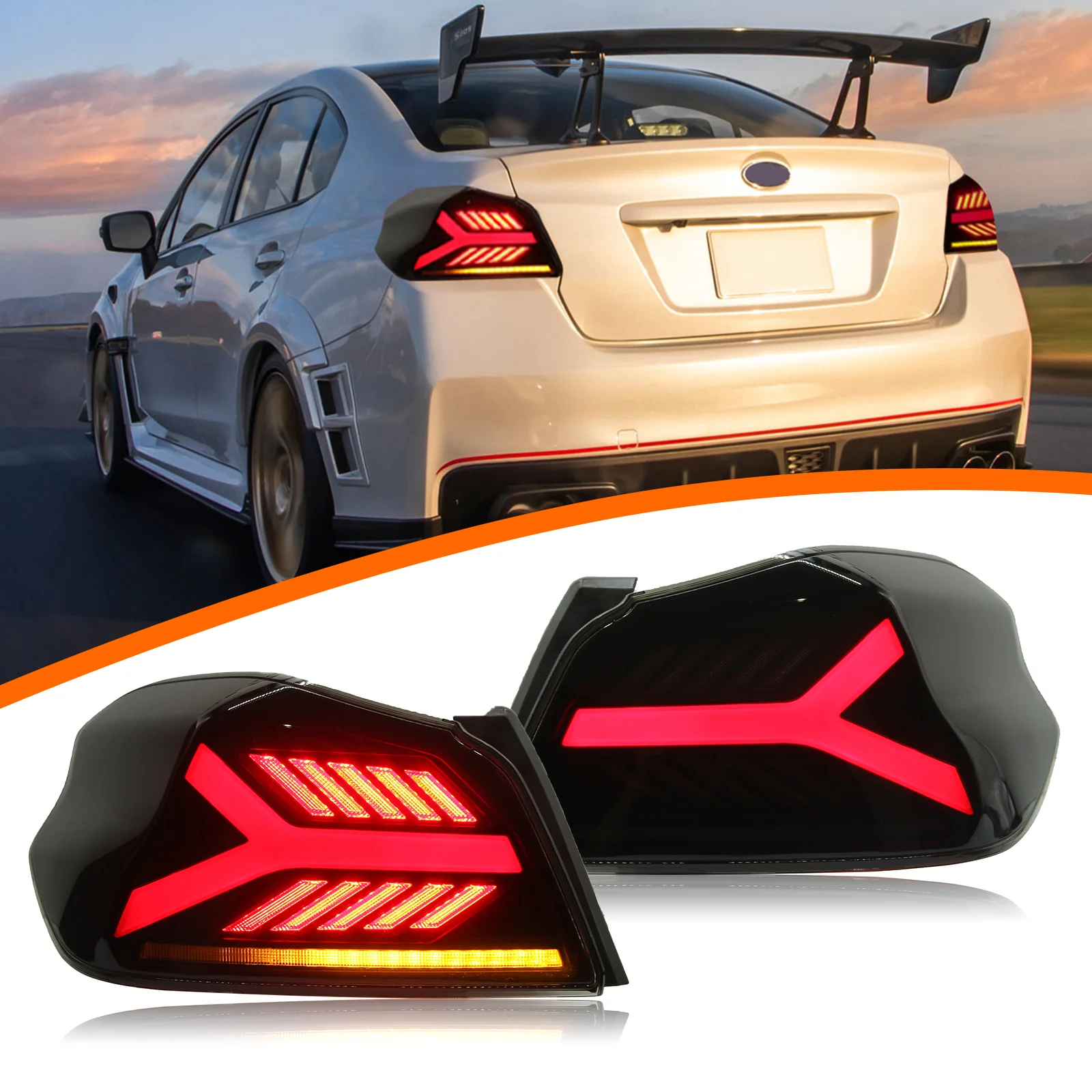 Car LED Rear Taillights for Subaru WRX 2014-2021,Attractive Sequential Turning Rear Lamps,Dynamic Animation Taillight Assembly