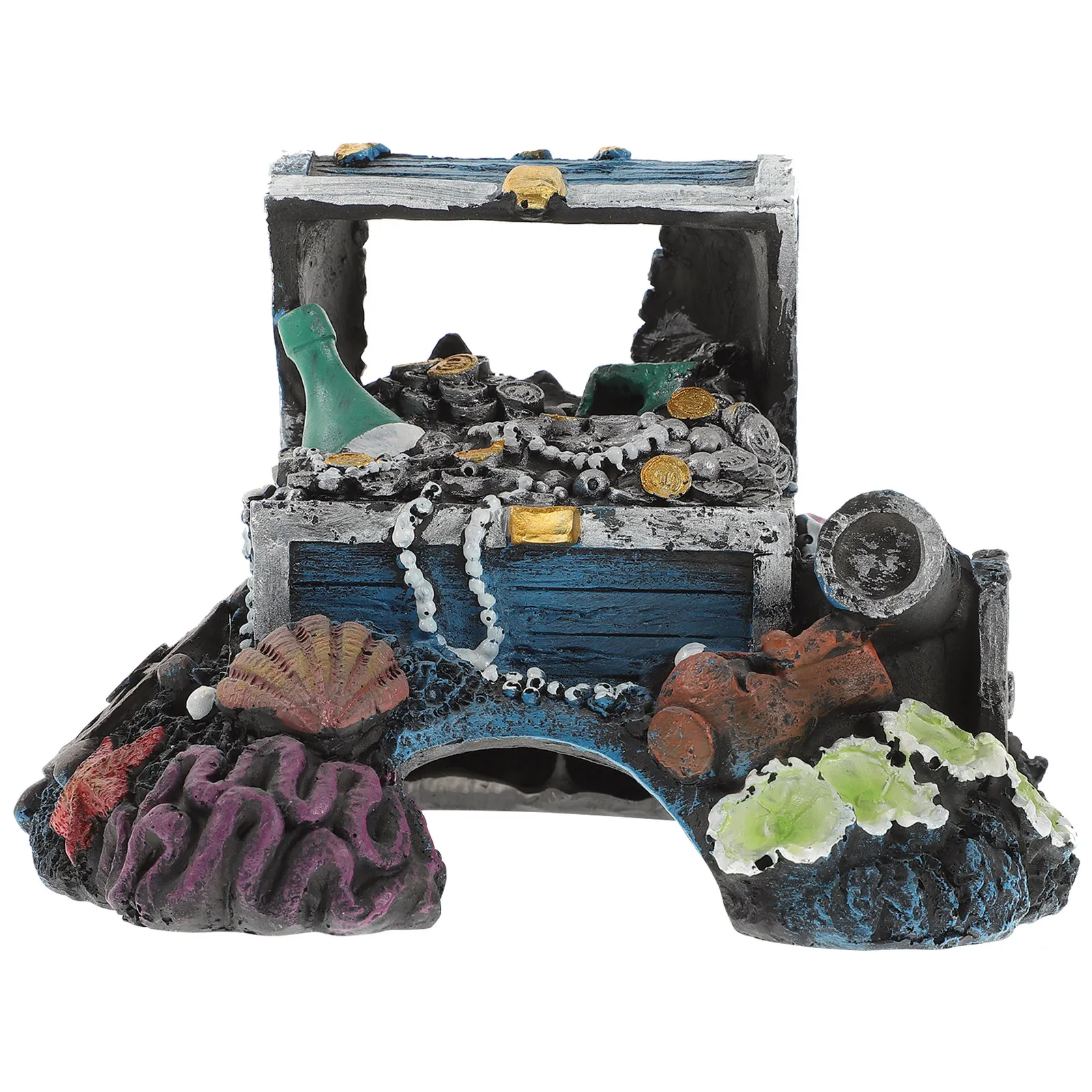Treasure Chest Aquarium Decoration Resin Fish Hiding Cave for Freshwater Saltwater Tank Landscape Ornament Safe Non-Fading