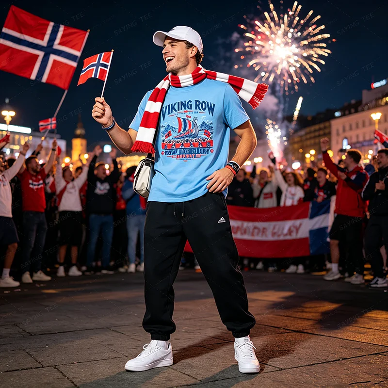 Norwegen Fußball-Liebhaber Viking Row Game Day T-Shirt Y2K Fußball-Saison Spieler Sportbekleidung Grafik Damen Herren Kleidung Neuheit – Detail 7