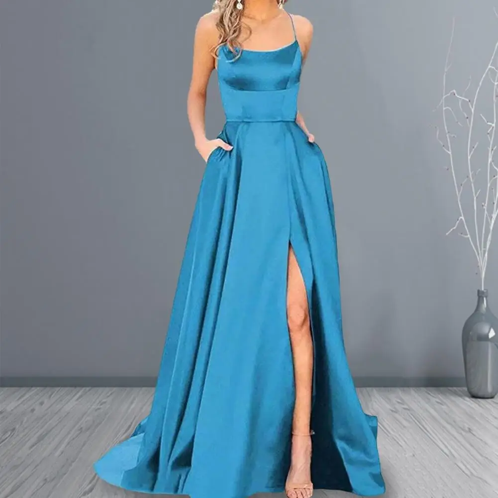 Women Spaghetti Strap Satin Prom Dress Long Elegant Mint Green Backless Summer A-line Maxi Evening Party Gown Vestidos Gala