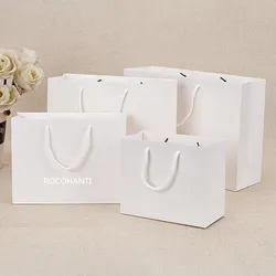 10PCS Hot Sale Custom Printed Luxury White Rope White Cardboard Boutique Gift Paper Shopping Bags with Your Own Logo For Party